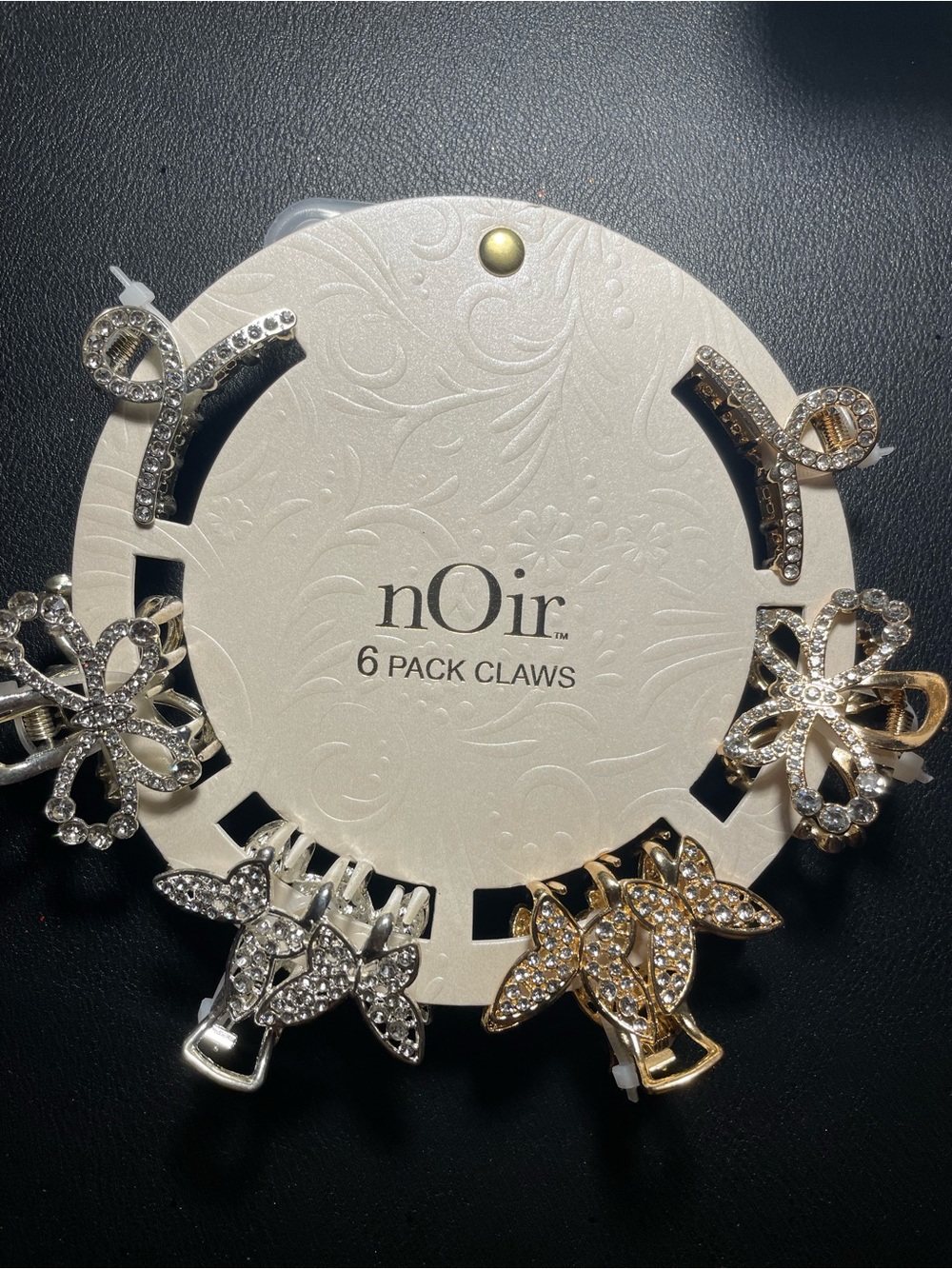 nOir Embellished Butterflies & Bow Hair Claw Set - Silver & Gold
